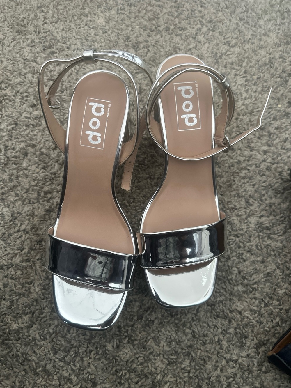 pop Metallic Silver Ankle-Strap Heeled Sandals